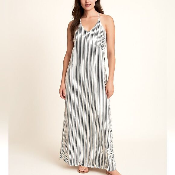 LOFT Striped Halter Maxi Dress Black White Sleeveless Size 10 - Picture 1 of 16